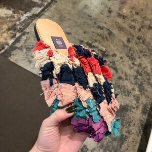 Multicolor Fringe Slide Sandals